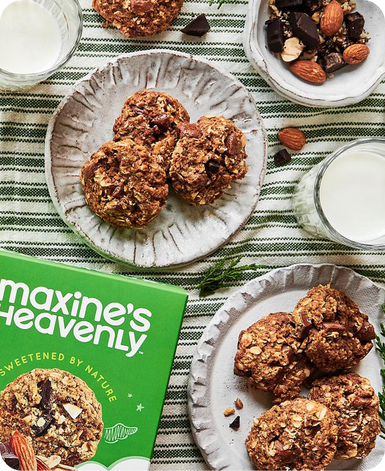Almond Chocolate Chunk Cookies on Plates with Bowls of Almonds