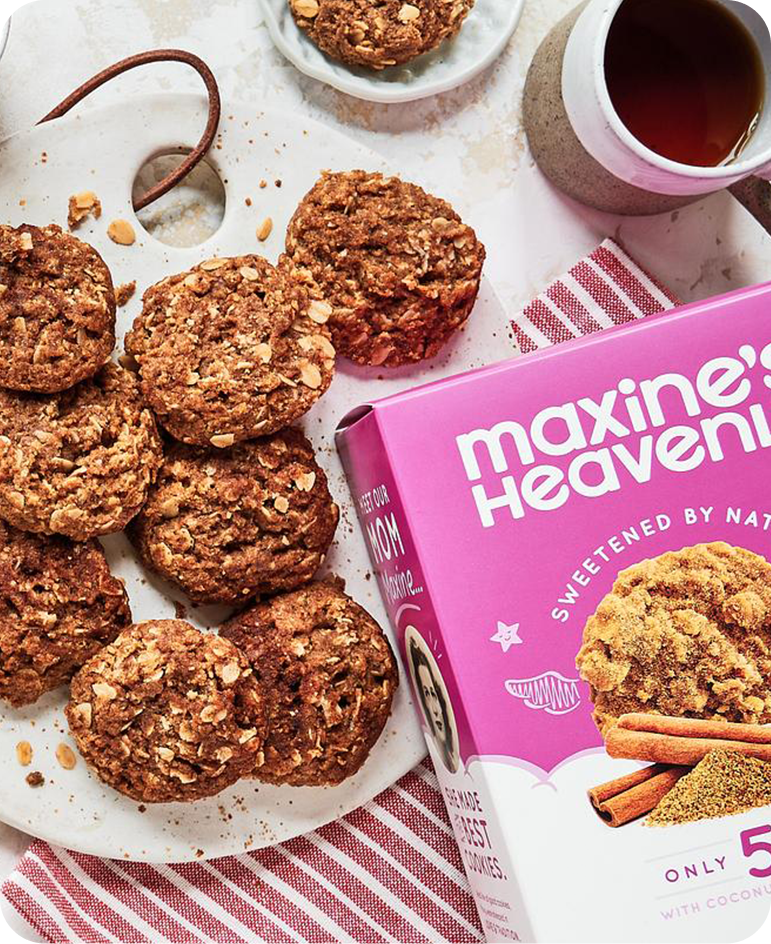 Box of Maxine's Snickerdoodle Cookies with Plate of Snickerdoodle Cookies